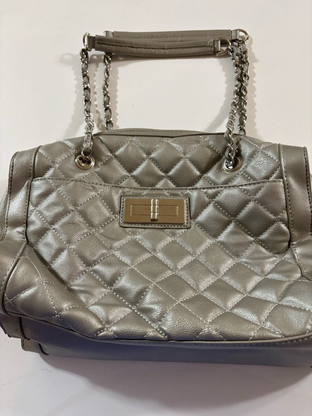 croft & barrow Quilted Metallic Silver Chain-Handle Shoulder Bag